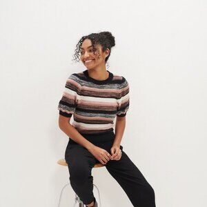 Audre Short Sleeve Cotton Sweater - Melange Stripe